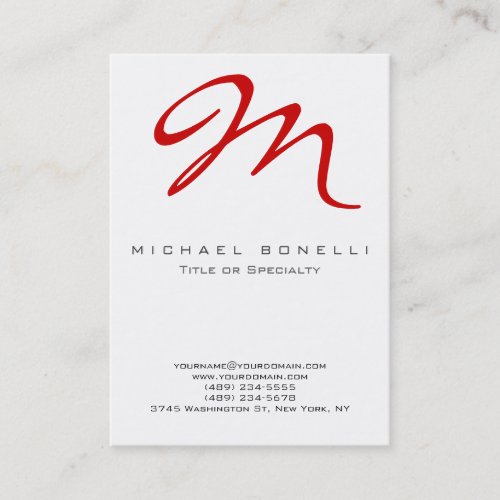 Large Monogram Red Calligraphy Business Card