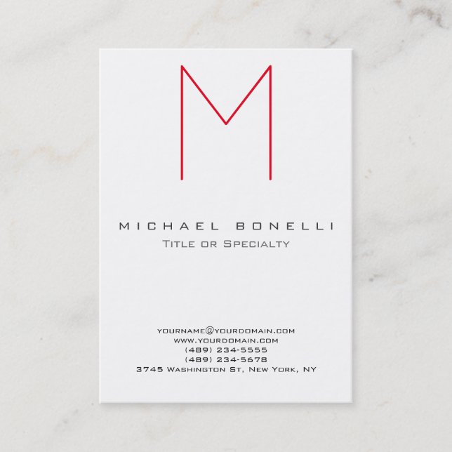 Large Monogram Red Calligraphy Business Card (Front)