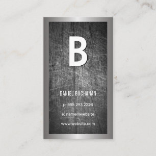 Large Monogram Scratched Metal Silver Border Business Card