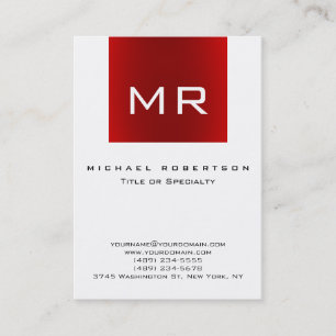 Large Monogram White Red Stripe Business Card