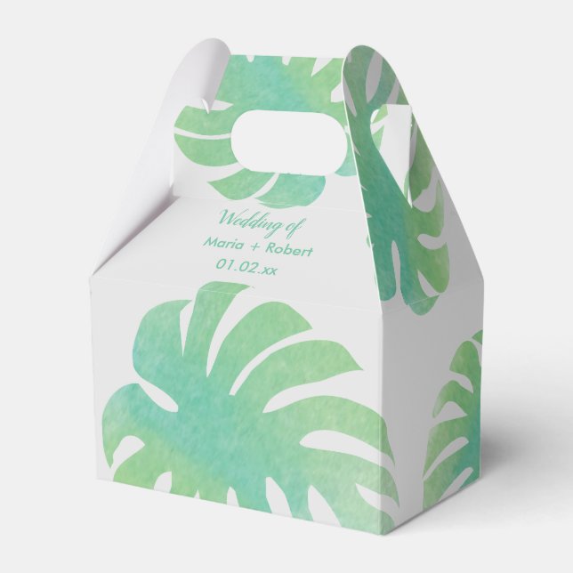 Large Monstera Leaves Greenery Botanical Wedding Favor Boxes (Front Side)