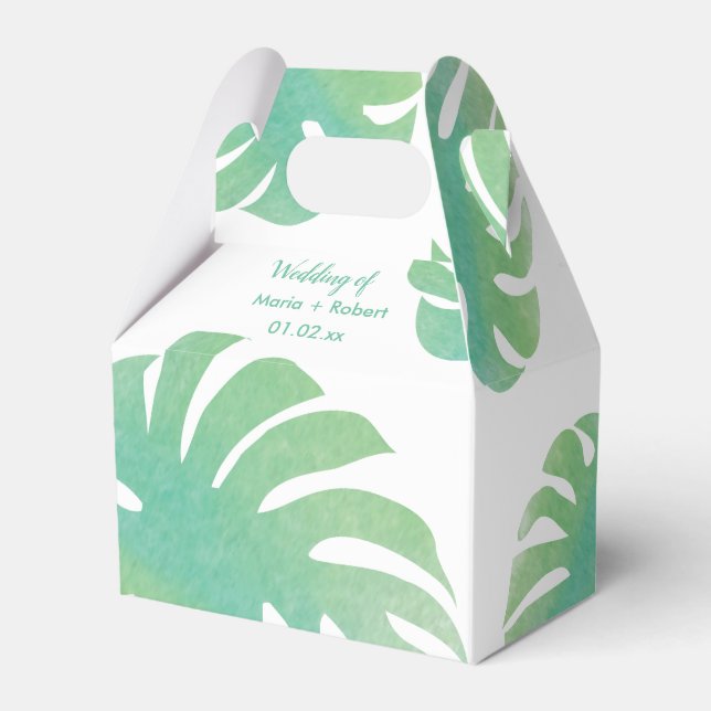 Large Monstera Leaves Greenery Botanical Wedding Favor Boxes (Front Side)
