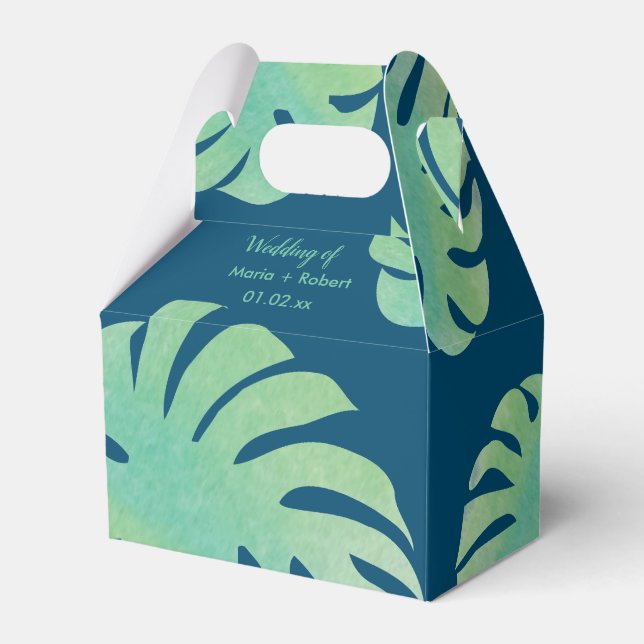 Large Monstera Leaves Greenery Botanical Wedding Favor Boxes (Front Side)