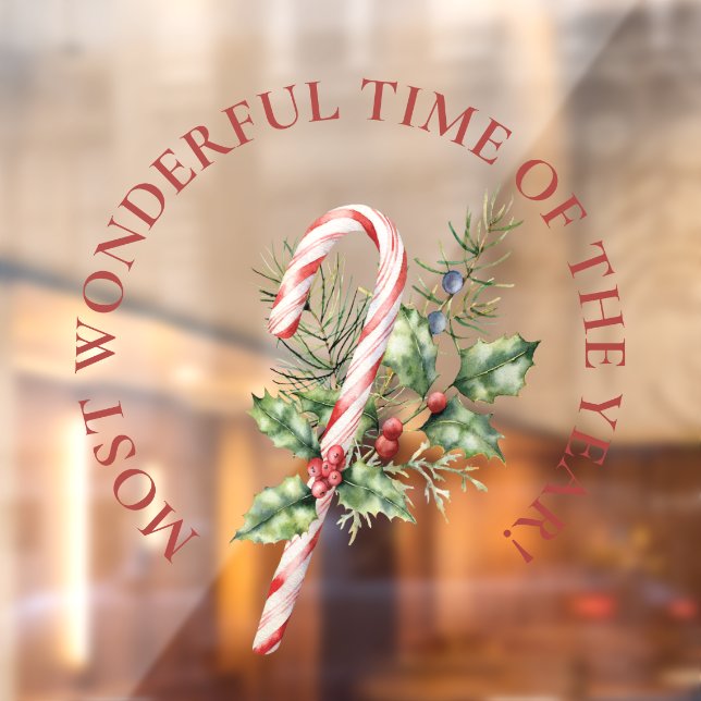 LARGE-Most Wonderful Time, Candy Cane Christmas  Window Cling (Sheet 2)