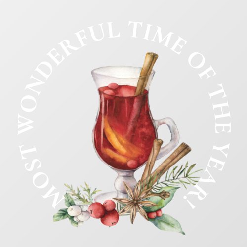 LARGE _ Most Wonderful Time Christmas Hot Toddy  Window Cling