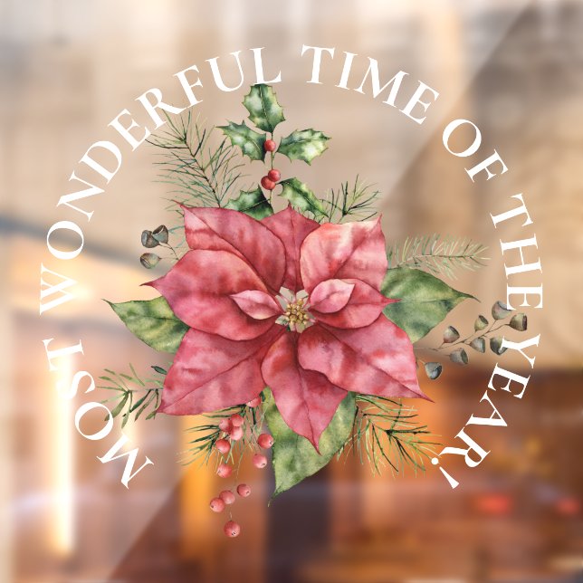 LARGE-Most Wonderful Time,  Christmas Pointsettia Window Cling (Sheet 2)