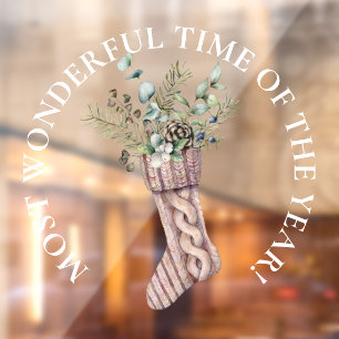 LARGE-Most Wonderful Time,  Christmas Stocking Window Cling