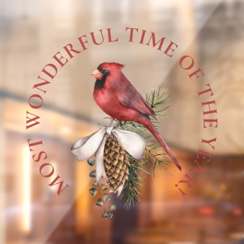LARGE_Most Wonderful Time Red Cardinal Christmas  Window Cling