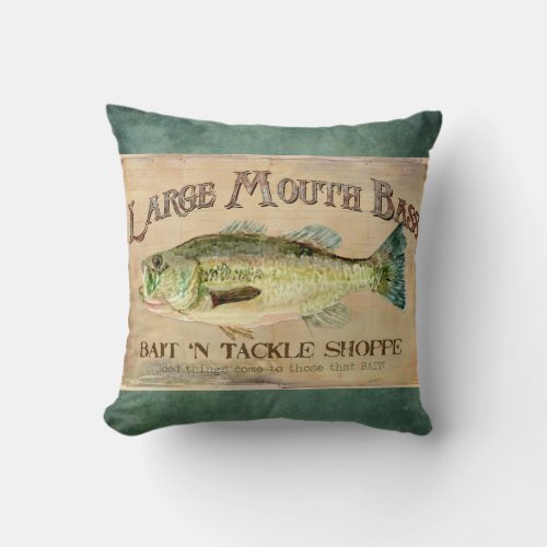 Large Mouth Bass Bait n Tackle Lake Decor Throw Pillow