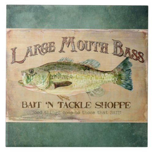 Large Mouth Bass Bait n Tackle Lake Decor Tile