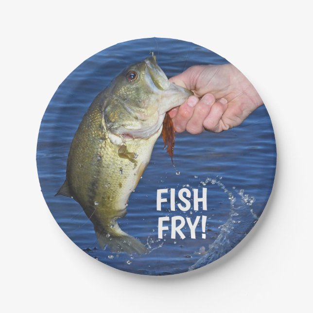 Large Mouth  Bass Fish Fry! Paper Plates (Front)