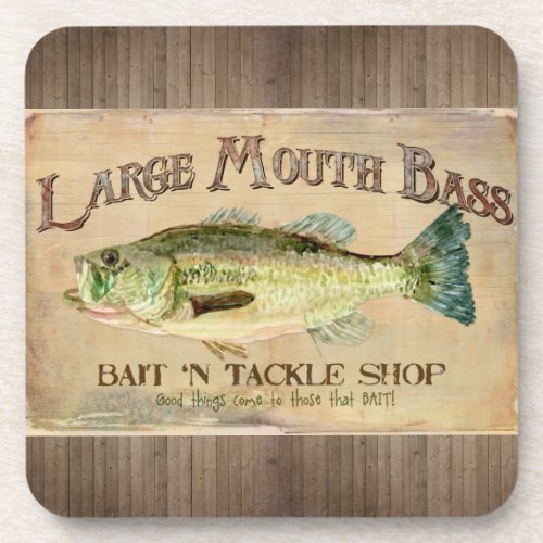 Large Mouth Bass Fisherman Cabin Wood Boards Coaster