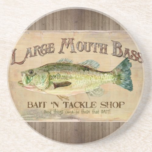 Large Mouth Bass Fisherman Cabin Wood Boards Drink Coaster