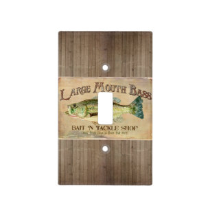 Large Mouth Bass Fisherman Cabin Wood Boards Light Switch Cover