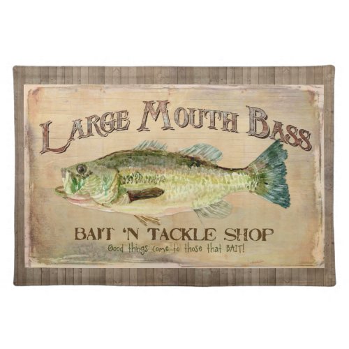 Large Mouth Bass Fisherman Cabin Wood Boards Placemat