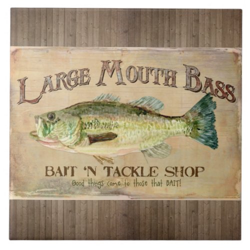 Large Mouth Bass Fisherman Cabin Wood Boards Tile
