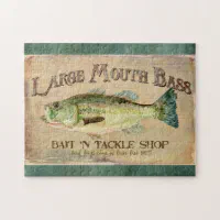 Large Mouth Bass Fishing Lake Cabin Decor Blue Jigsaw Puzzle