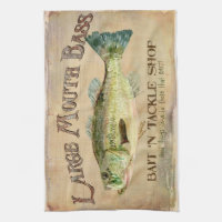 Large Mouth Bass Fishing Lake Cabin Decor Blue Kitchen Towel