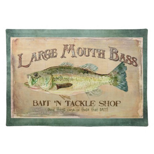 Large Mouth Bass Fishing Lake Cabin Decor Blue Placemat