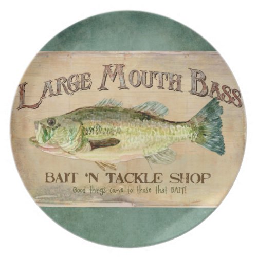 Large Mouth Bass Fishing Lake Cabin Decor Blue Plate