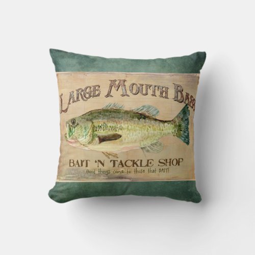 Large Mouth Bass Fishing Lake Cabin Decor Blue Throw Pillow