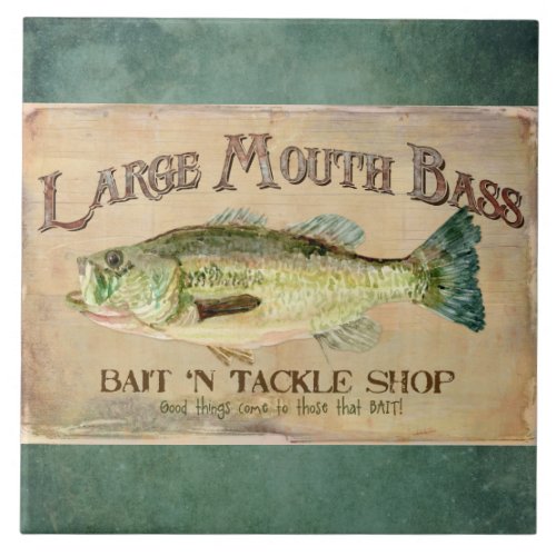 Large Mouth Bass Fishing Lake Cabin Decor Blue Tile