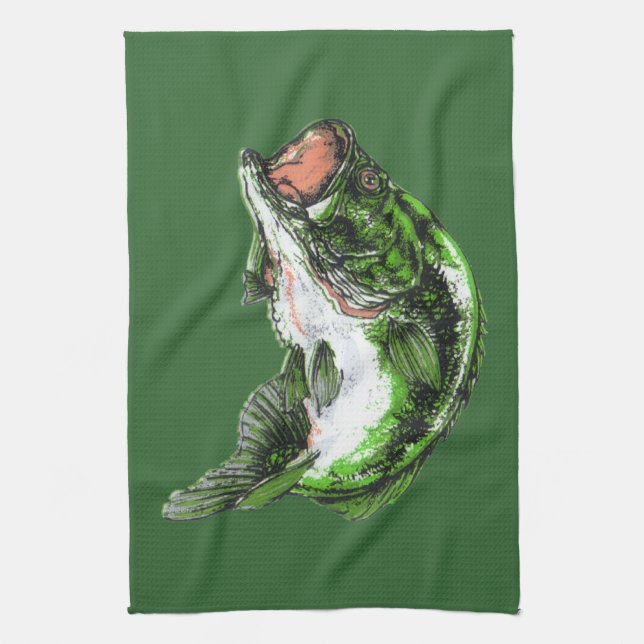 Large mouth Bass Kitchen Towel (Vertical)