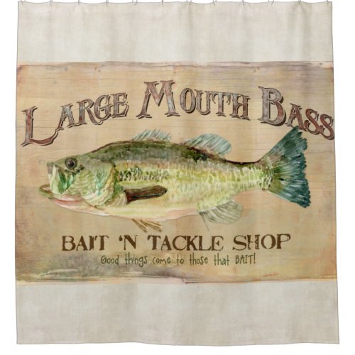 Large Mouth Bass Lake House Cabin Fishing Decor Shower Curtain