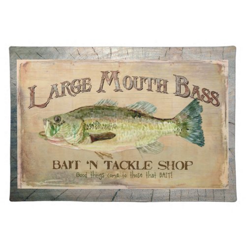 Large Mouth Bass Lakeside Fishing Cabin Wood Cloth Placemat