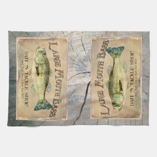 Large Mouth Bass Lakeside Fishing Cabin Wood Towel