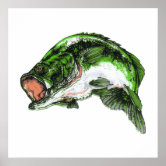 Large Mouth Bass Fishing Scene Metal Sign Cutout Fisherman and