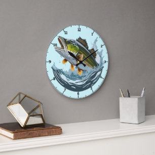 Large Mouth Bass Stricking Water Surface Clock