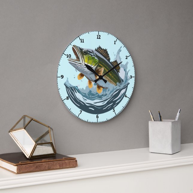 Large Mouth Bass Stricking Water Surface Clock (Office)