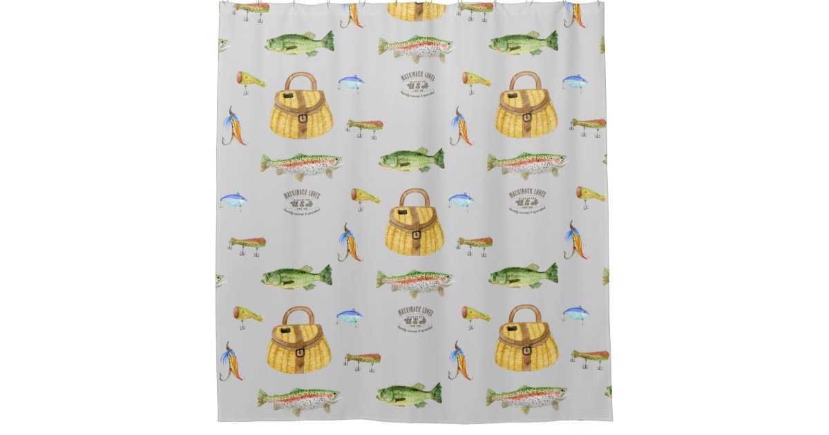 Large Mouth Bass Trout Fish Vintage Fishing Cabin Shower Curtain