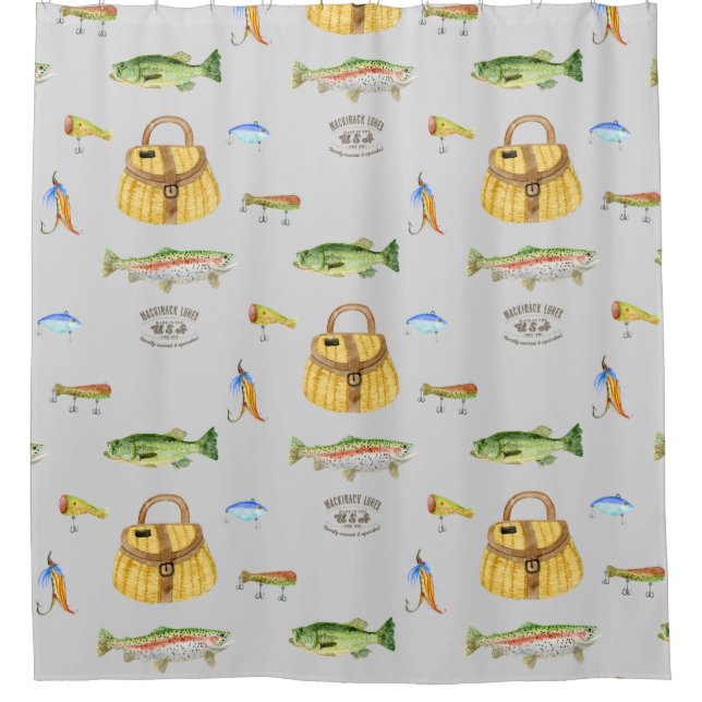Large Mouth Bass Trout Fish Vintage Fishing Cabin Shower Curtain (Front)