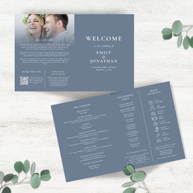 Large Multi-purpose Modern Dusty Blue Icon Program Brochure (Outside and inside view unfolded)