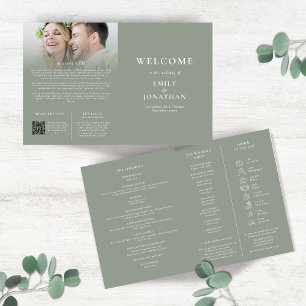 Large Multi-purpose Modern Sage Green Icon Program Brochure