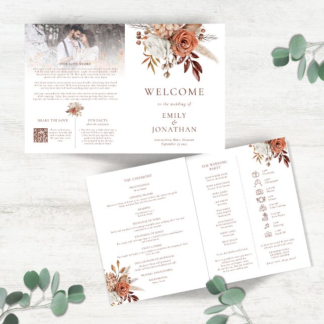 Large Multi-purpose Rust Florals Brown Program Brochure (Inside and outside view)