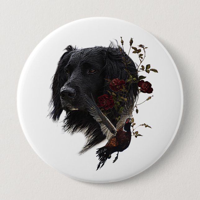 Large Munsterlander with pheasant    Button (Front)