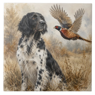 Large Münsterländer with Pheasant Ceramic Tile