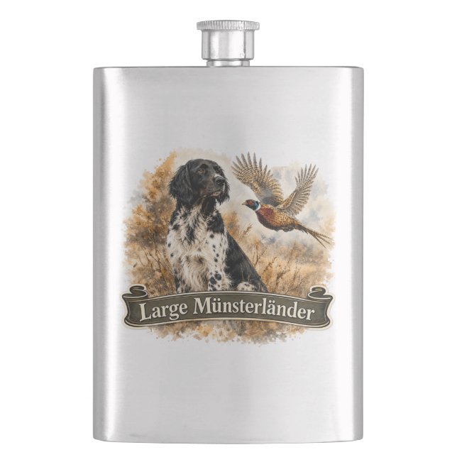 Large Münsterländer with  Pheasant Flask (Front)