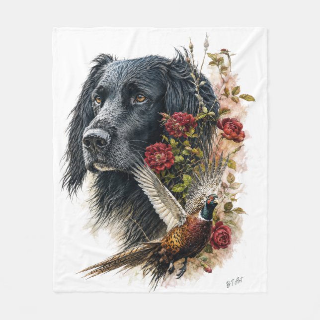 Large Munsterlander with pheasant   Fleece Blanket (Front)