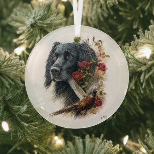 Large Munsterlander with pheasant   Glass Ornament