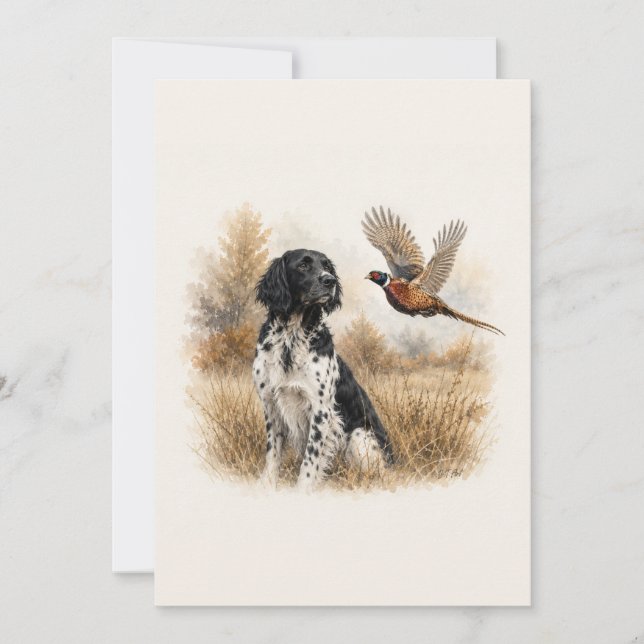 Large Münsterländer with  Pheasant Invitation (Front)