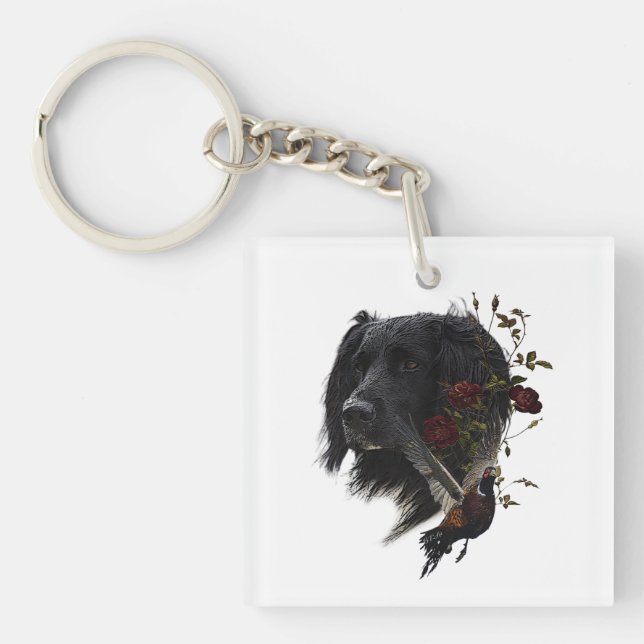 Large Munsterlander with pheasant   Keychain (Front)