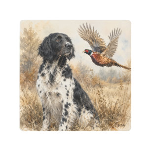 Large Münsterländer with Pheasant Metal Print