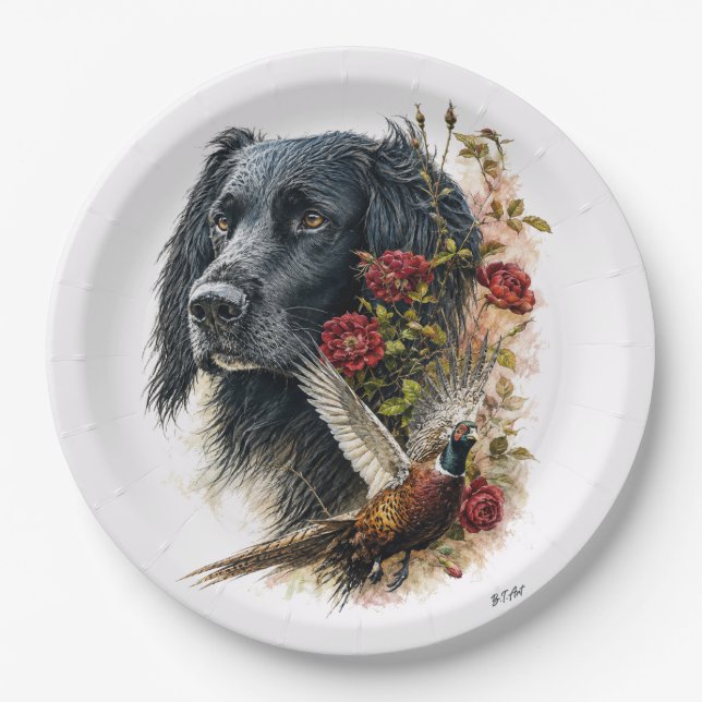 Large Munsterlander with pheasant   Paper Plates (Front)