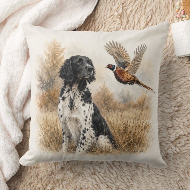 Large Münsterländer with  Pheasant Throw Pillow (Blanket)