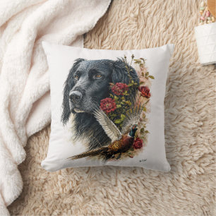 Large Munsterlander with pheasant   Throw Pillow