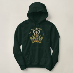 Large Namaste Lotus Om Yoga Pose Embroidery Embroidered Hoodie